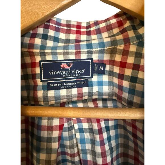 Vineyard Vines Men's Slim fit Button up Murray Shirt in Blue Red check Sz Medium - Picture 3 of 7